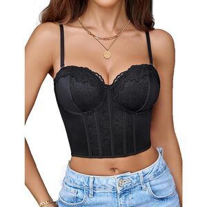 Avidlove Lace Bustier Corset Crop Top Black Size Large – Underwired V-Neck Conce